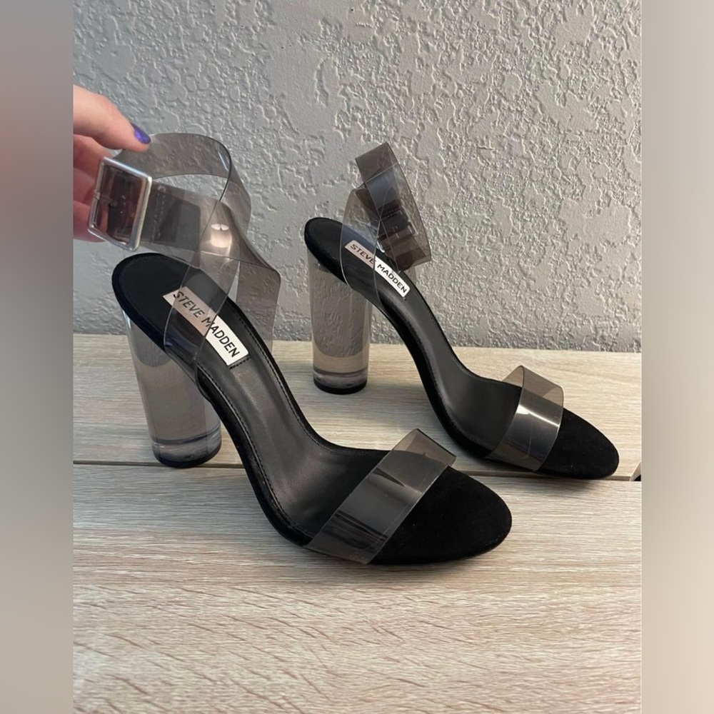 NWOT Steve Madden black/clear heels - size 8.5, fits like an 8, never worn.